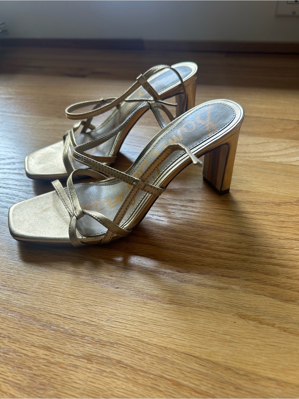 Sam Edelman Strappy Gold Block Heels